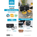 Lonchera eléctrica Home Elements Master Lunch negra 1 L con recipientes en acero inoxidable 200 W