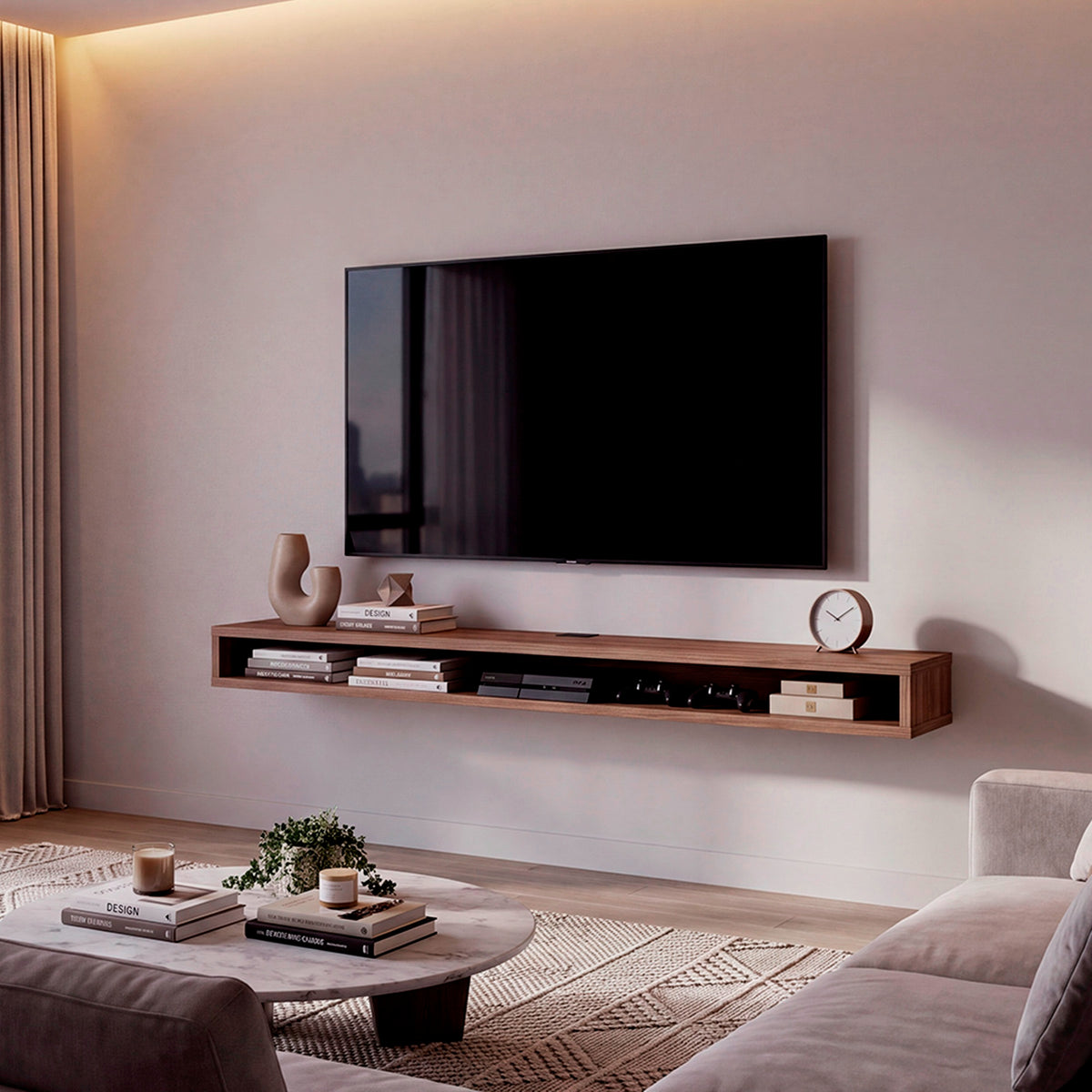 Rack de TV Luft Avellana 180x15cm para TV Hasta 75" Pulgadas con Un Compartimiento
