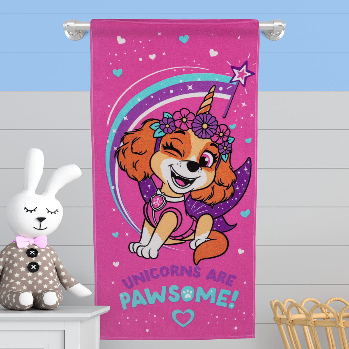 Toalla de cuerpo infantil fucsia Paw Patrol en coral fleece 60x120 cm