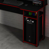 Escritorio gamer Bolonia negro y rojo en MDF 136x89.5cm con repisa superior