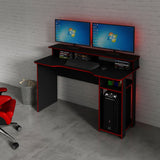 Escritorio gamer Bolonia negro y rojo en MDF 136x89.5cm con repisa superior