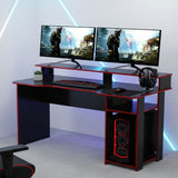 Escritorio gamer Bolonia negro y rojo en MDF 136x89.5cm con repisa superior