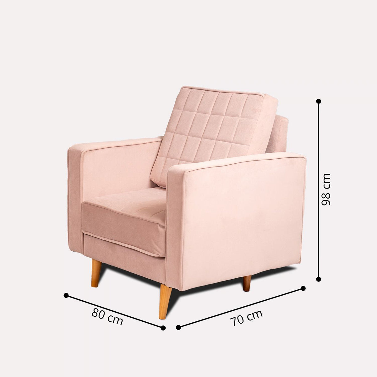 Poltrona rosa Porto moderna en tela velvet 80x98 cm