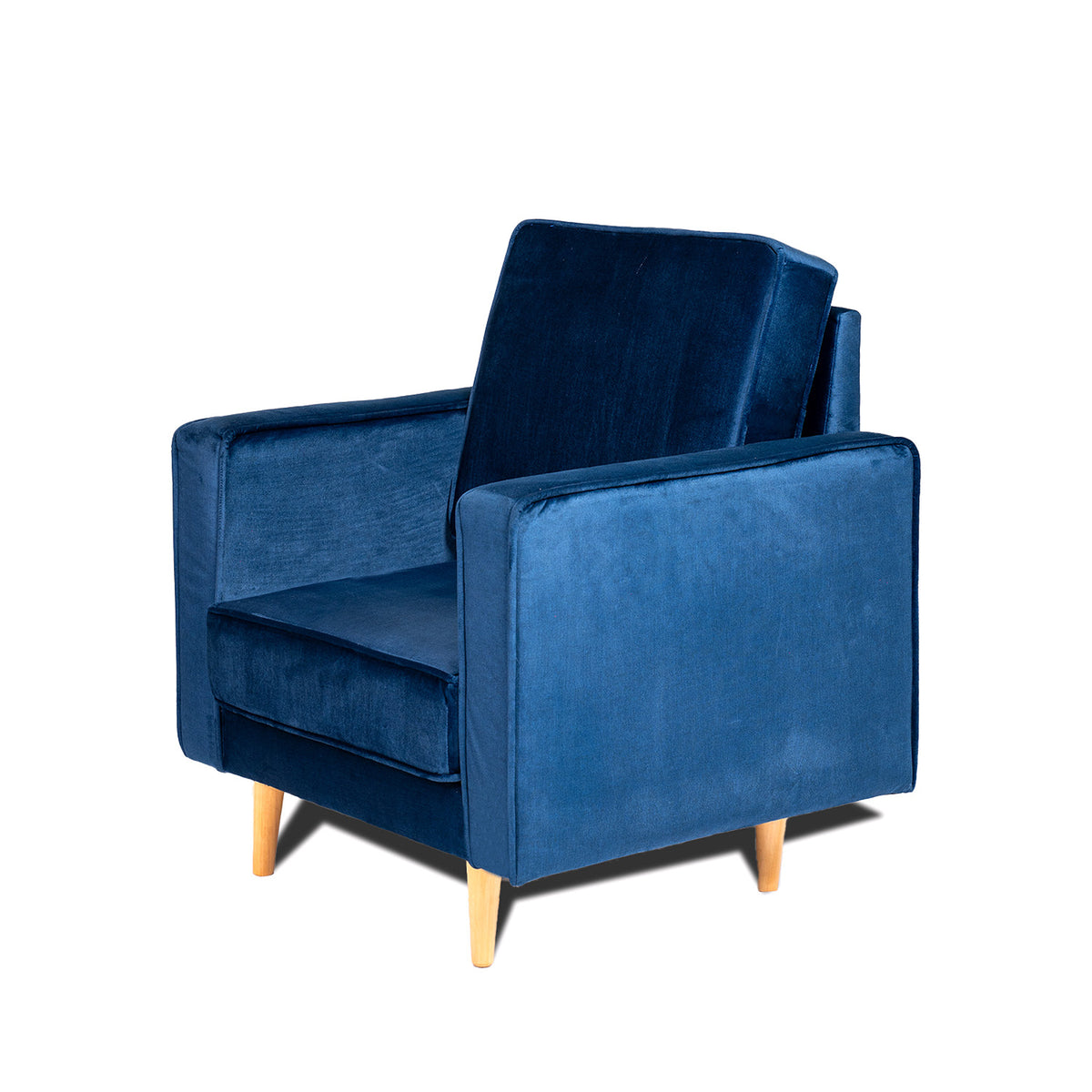 Poltrona azul Porto en poliéster velvet y madera pino 80x98 cm