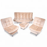 Sala sofá cama beige 6 puestos reclinable con puff 120x90 cm