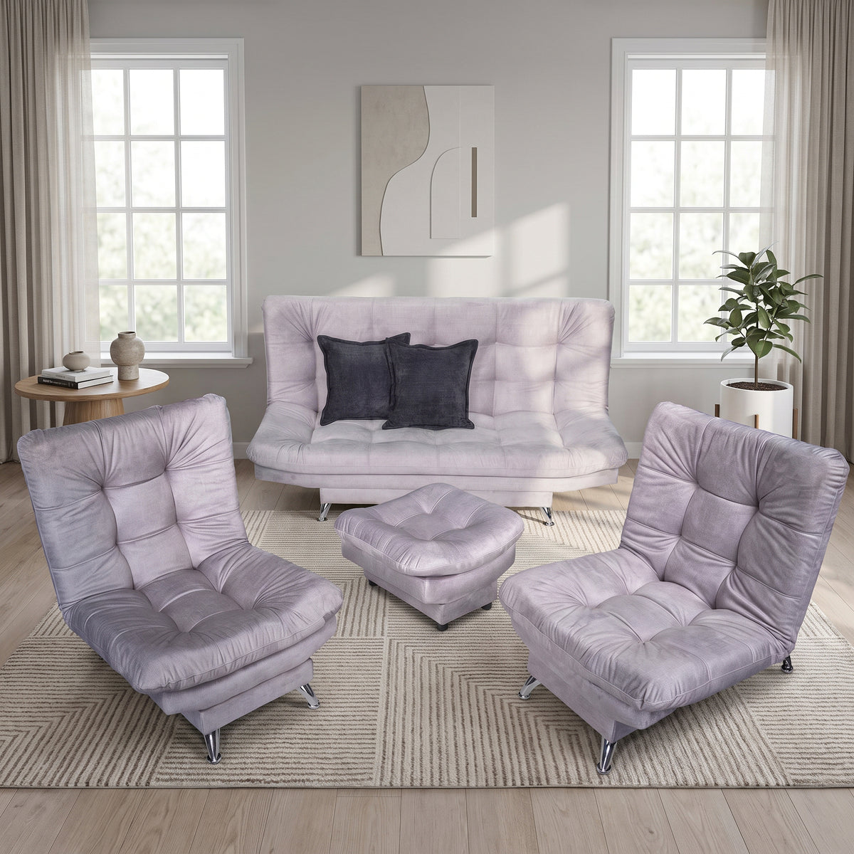 Sala sofá cama semidoble plata 6 puestos reclinable en poliéster 120x90 cm