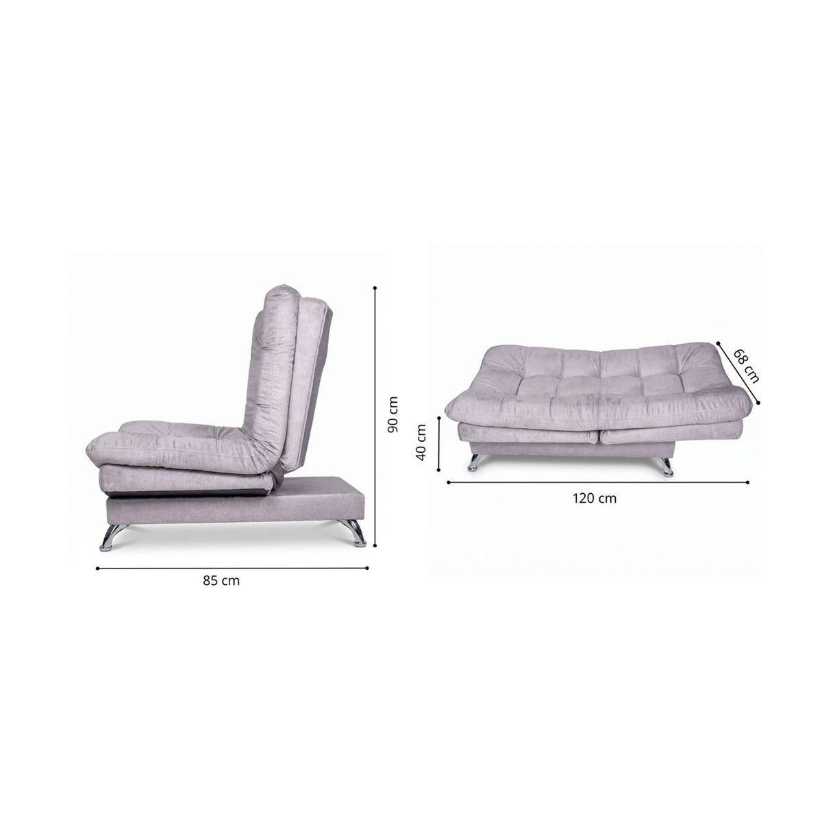Sala sofá cama semidoble plata 6 puestos reclinable en poliéster 120x90 cm