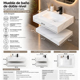 Lavamanos suspendido blanco en piedra sinterizada 60x23 cm con lavamanos integrado