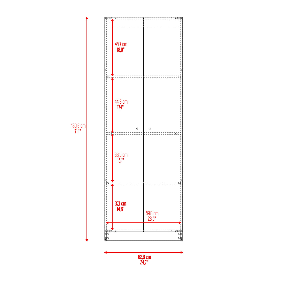 Estantería rectangular home 1 moderna fresno y wengue en MDP 62.8x180.6 cm con 3 entrepaños