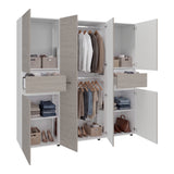 Clóset Berino moderno Positano y blanco 200x200 cm con 6 puertas y 2 cajones