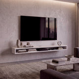 Rack de TV flotante Luft blanco para televisor de hasta 75" pulgadas 180x15 cm