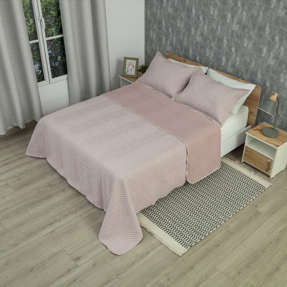 Tendido rosa Kyoto queen 160x190 cm en microfibra con 2 fundas