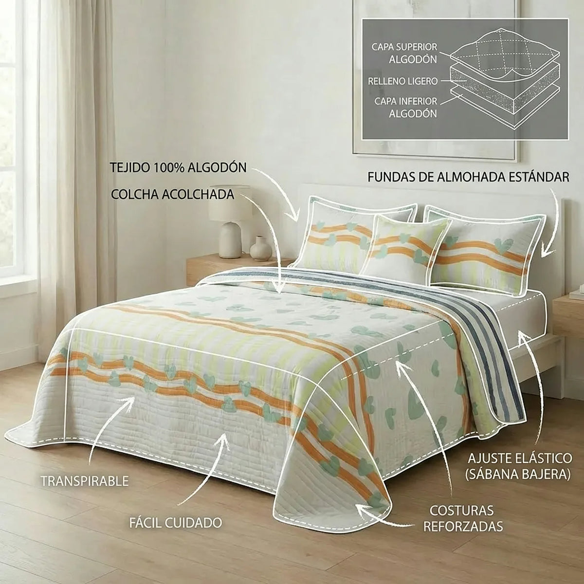 Cubrelecho Entre Dos Amores estampado king 200x200 cm doble faz en microfibra