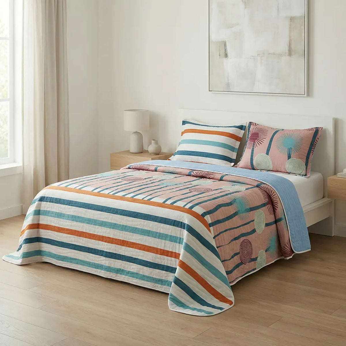 Cubrelecho prensado Sol de Tierra sencillo 100x190 cm en microfibra doble faz