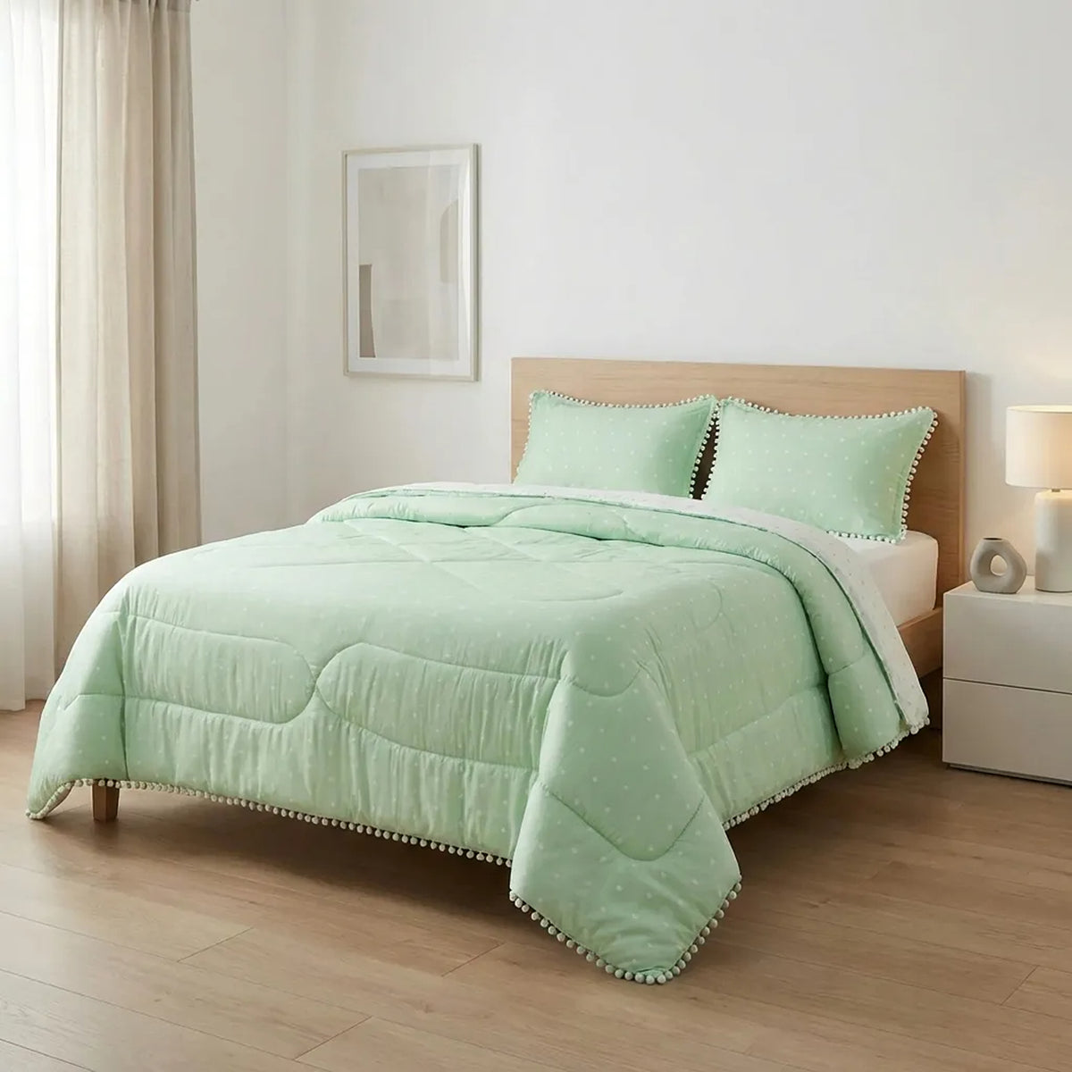 Cubrelecho queen verde Luno 160x190 cm doble faz acolchado