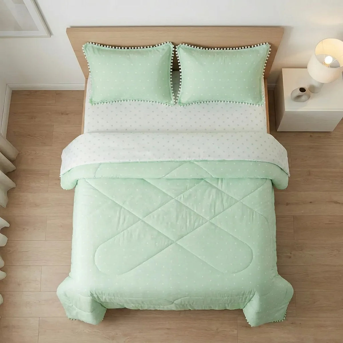 Cubrelecho queen verde Luno 160x190 cm doble faz acolchado