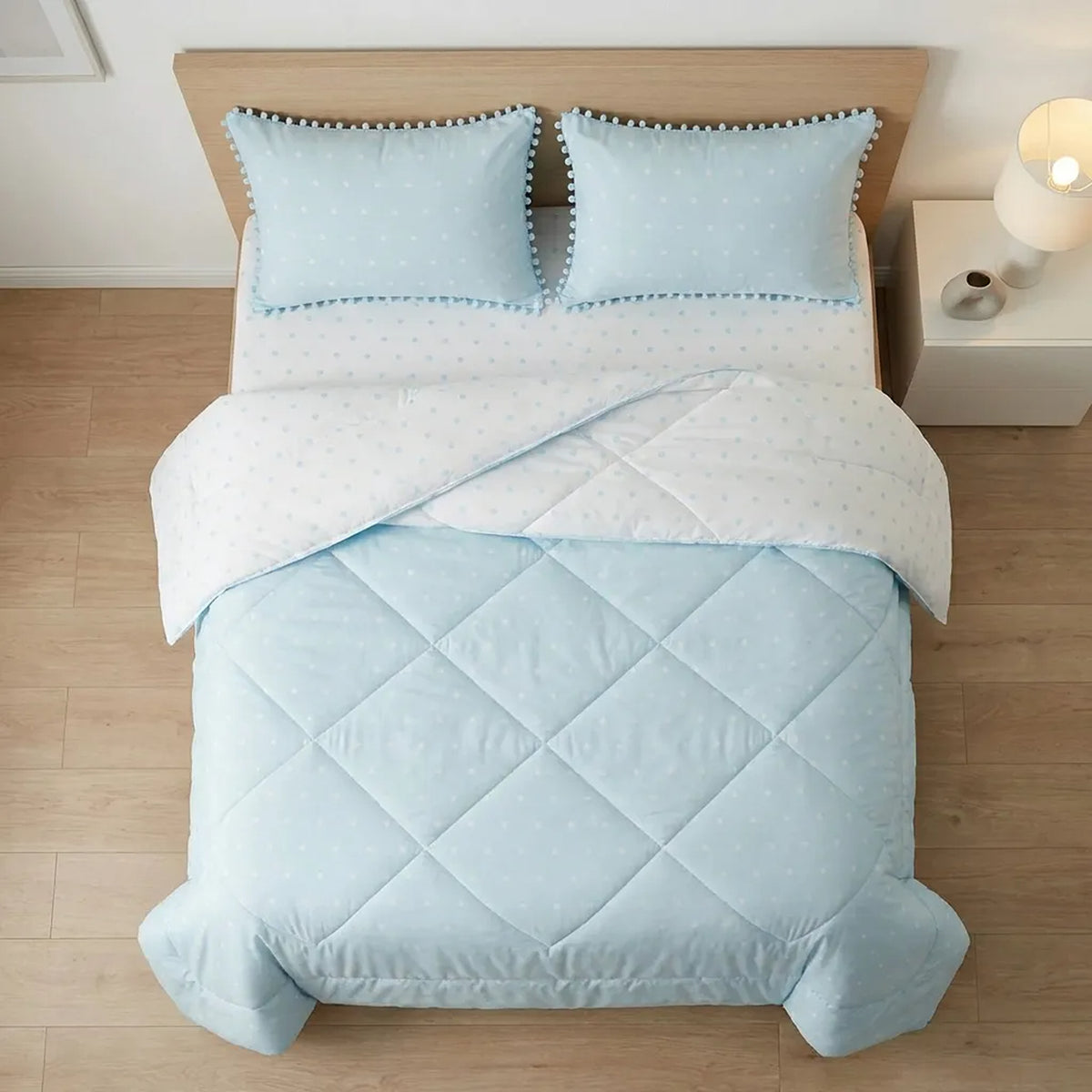 Cubrelecho queen azul Luno doble faz superacolchado 160x190 cm