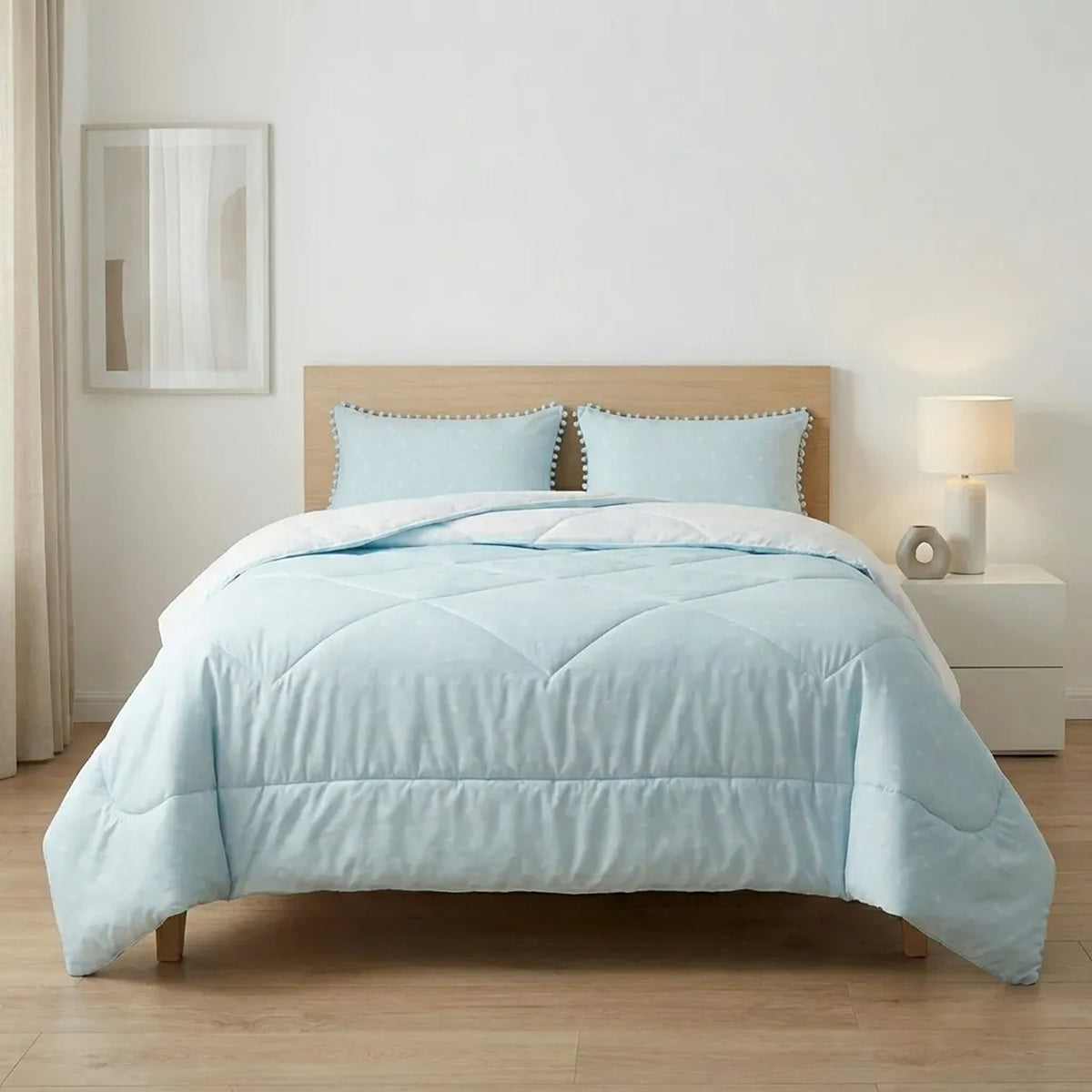 Cubrelecho queen azul Luno doble faz superacolchado 160x190 cm