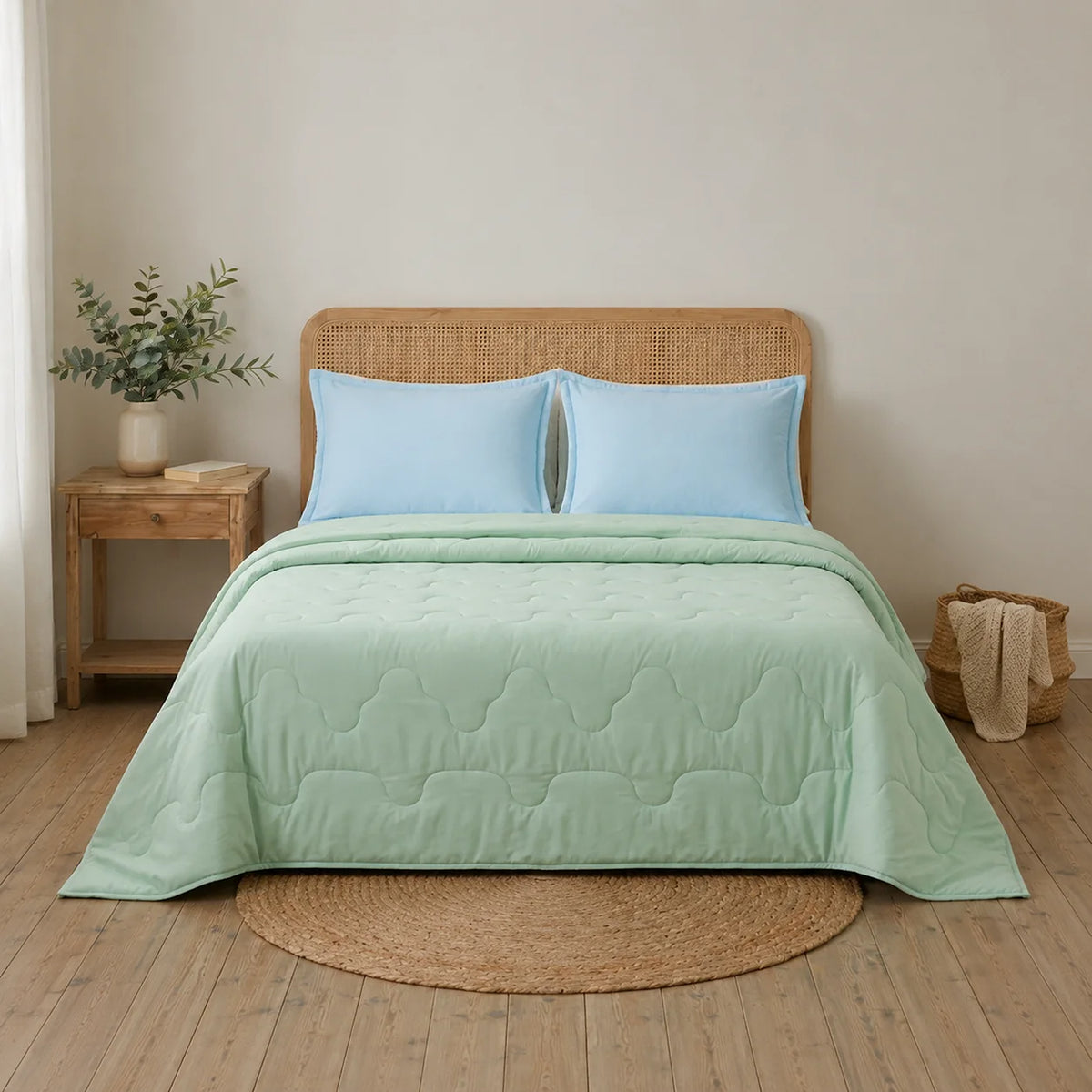 Cubrelecho acolchado queen verde Cotton Sense doble faz 160x190 cm
