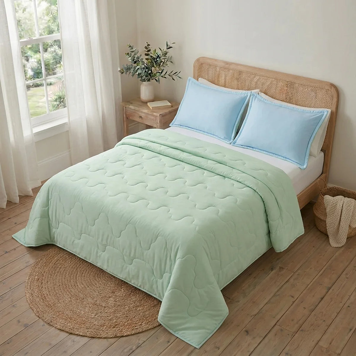 Cubrelecho acolchado king verde Cotton Sense doble faz 200x200 cm en microfibra