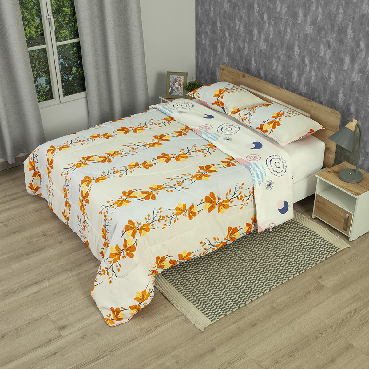 Cubrelecho Punto & Forma para cama doble blanco y naranja doble faz en microfibra 140x190 cm