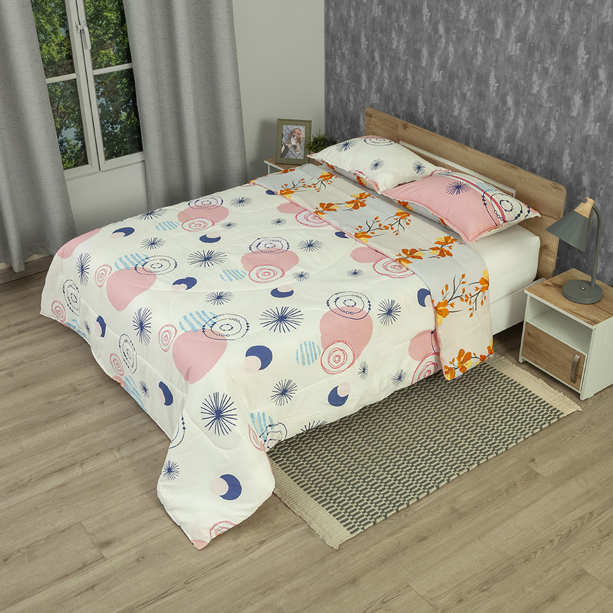 Cubrelecho Punto & Forma para cama doble blanco y naranja doble faz en microfibra 140x190 cm