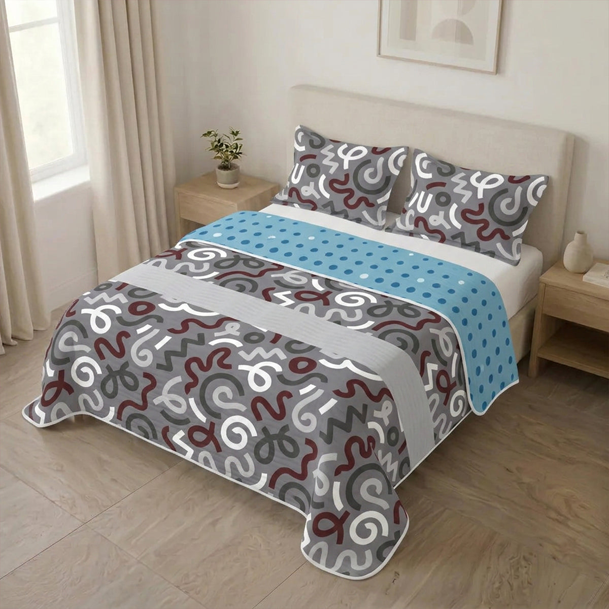Cubrelecho Espuma Marina para cama doble azul estampado doble faz en microfibra 140x190 cm