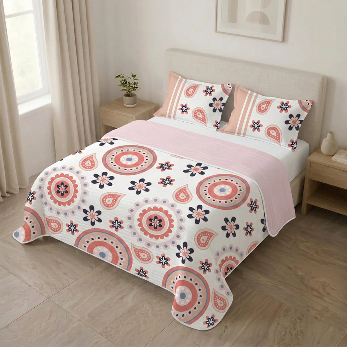 Cubrelecho para cama doble rosado Brisa de Lirio acolchado doble faz 140x190 cm
