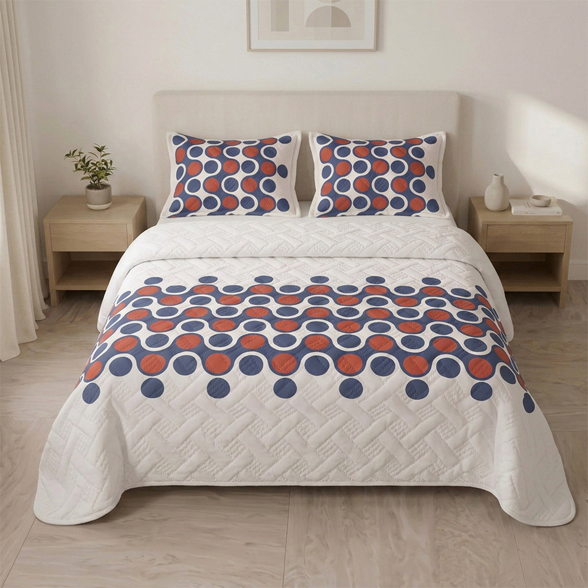 Cubrelecho Red Retro sencillo blanco y azul oscuro en microfibra 100x190 cm termosellado