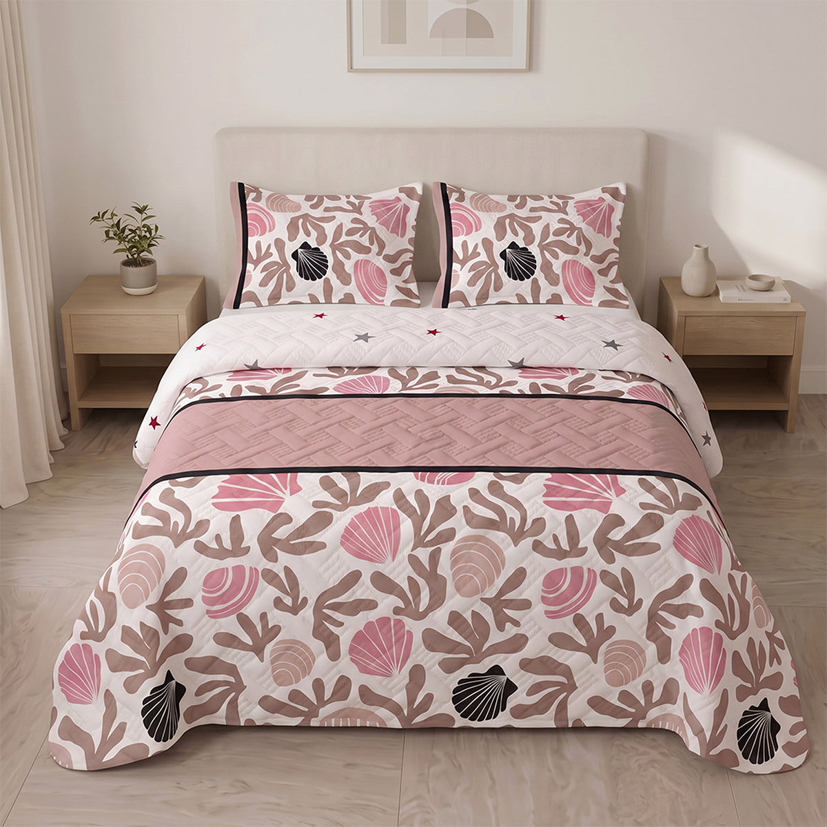 Cubrelecho sencillo coral Astral blanco y palo de rosa en microfibra 100x190 cm