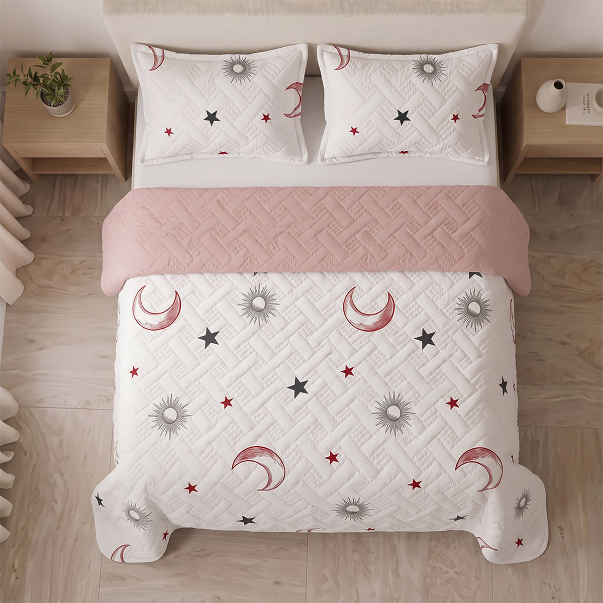Cubrelecho sencillo coral Astral blanco y palo de rosa en microfibra 100x190 cm