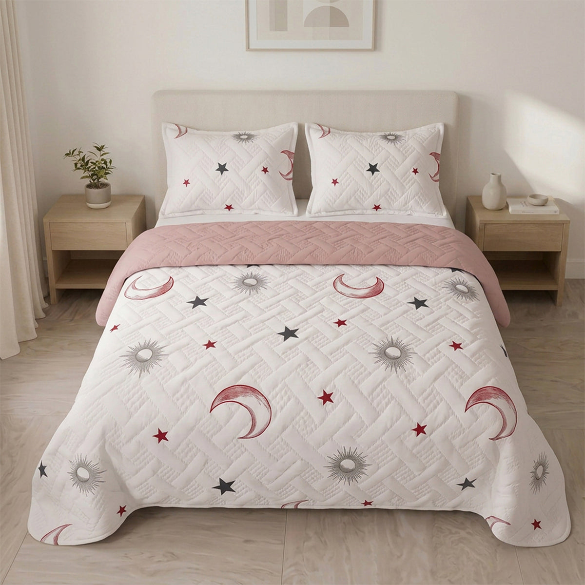 Cubrelecho sencillo coral Astral blanco y palo de rosa en microfibra 100x190 cm