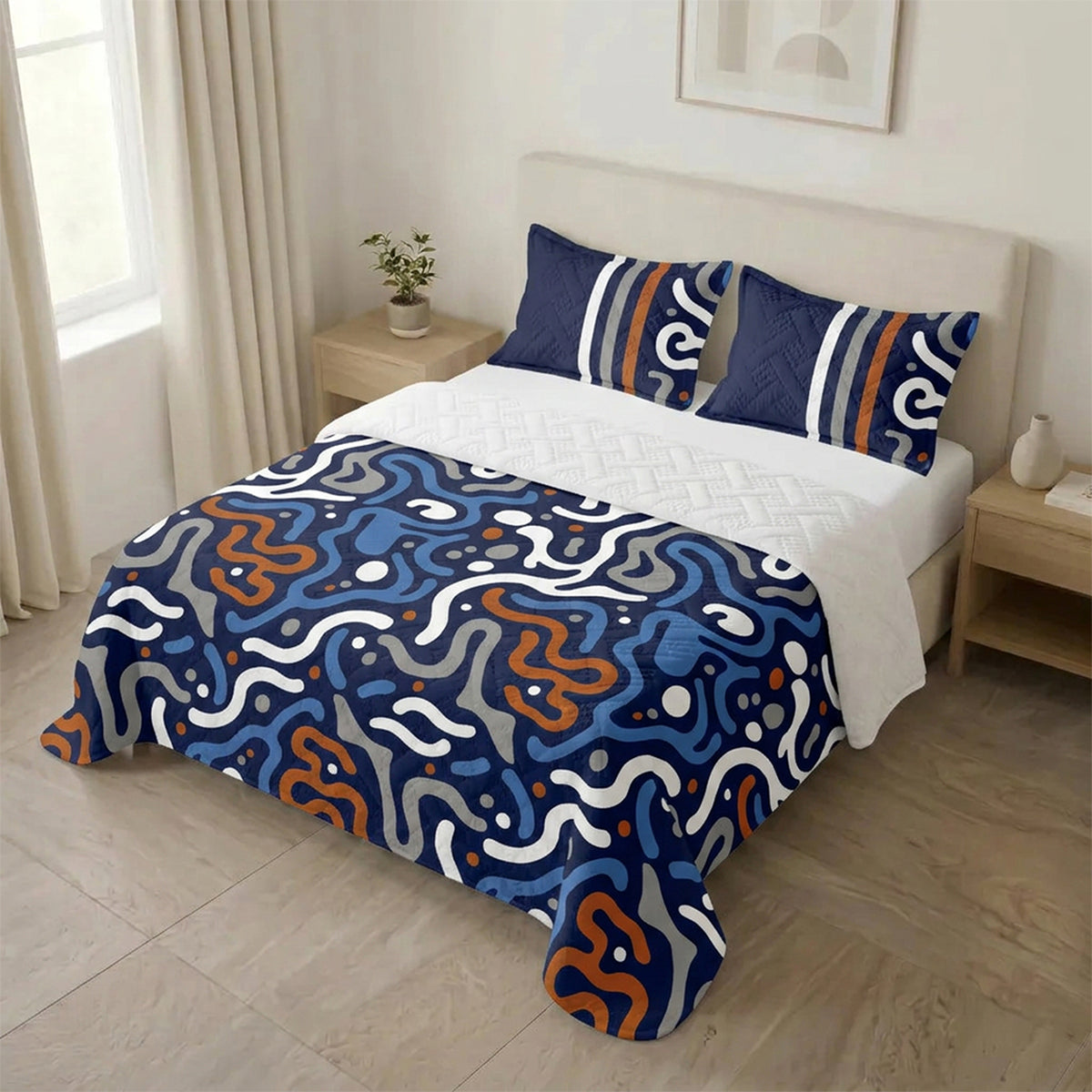 Cubrelecho para cama doble azul oscuro Vanguardia Zafiro en microfibra 140x190 cm termosellado