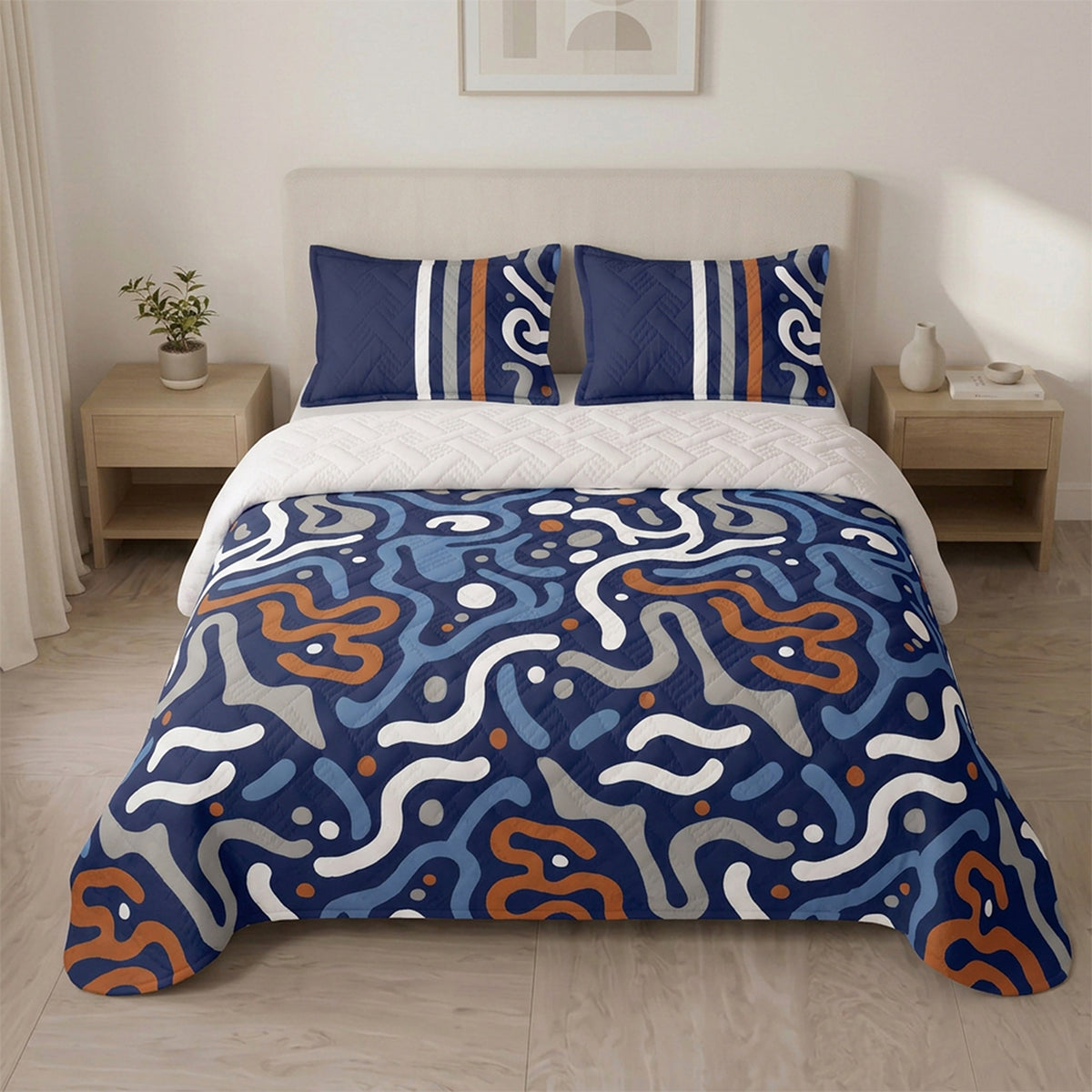 Cubrelecho para cama doble azul oscuro Vanguardia Zafiro en microfibra 140x190 cm termosellado