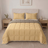 Cubrelecho king amarillo y café doble faz en microfibra 200x200 cm