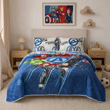 Cubrelecho infantil semidoble azul Disney Core Avengers doble faz en microfibra 120x190 cm
