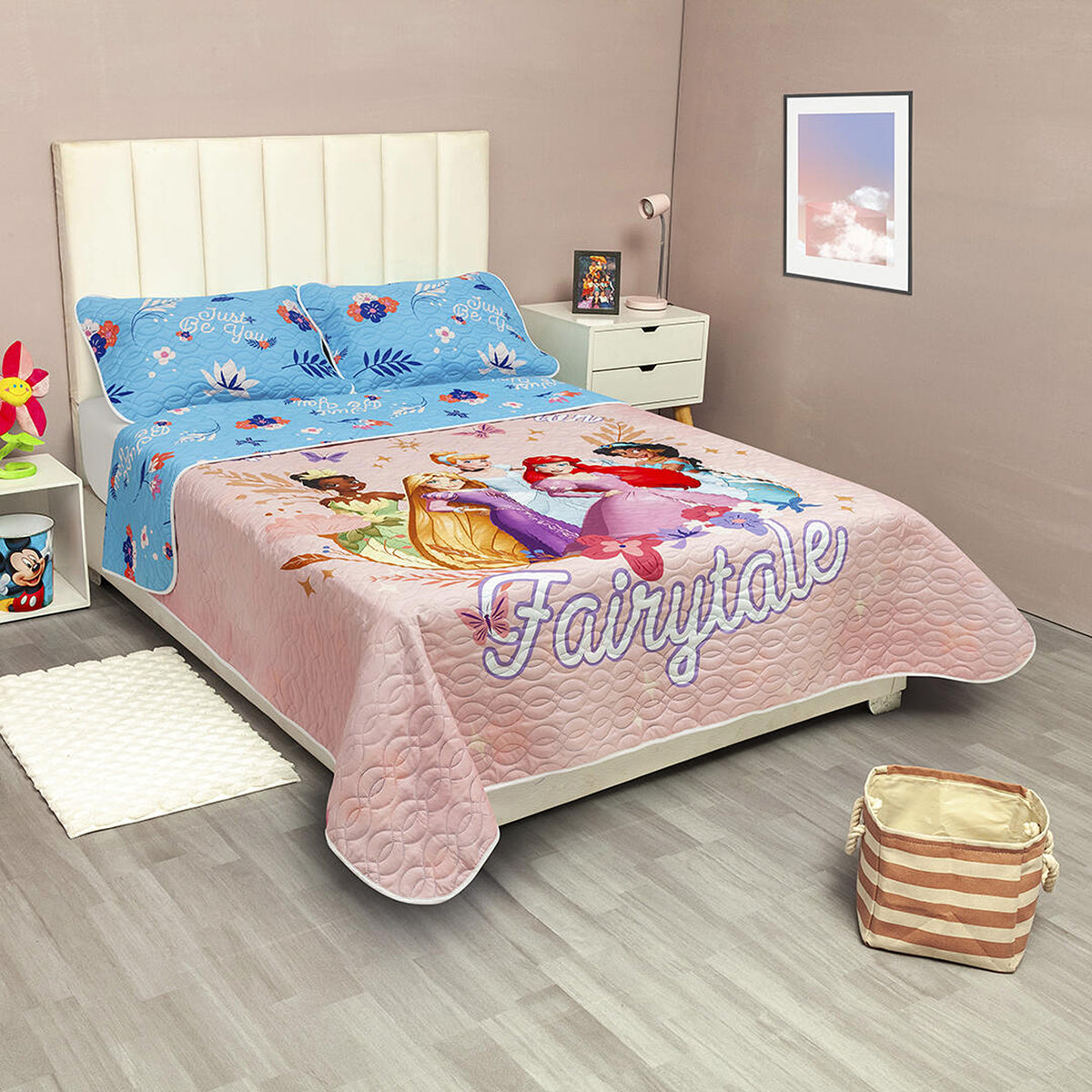 Cubrelecho infantil sencillo rosado Disney Core Princesa doble faz en microfibra 100x190 cm