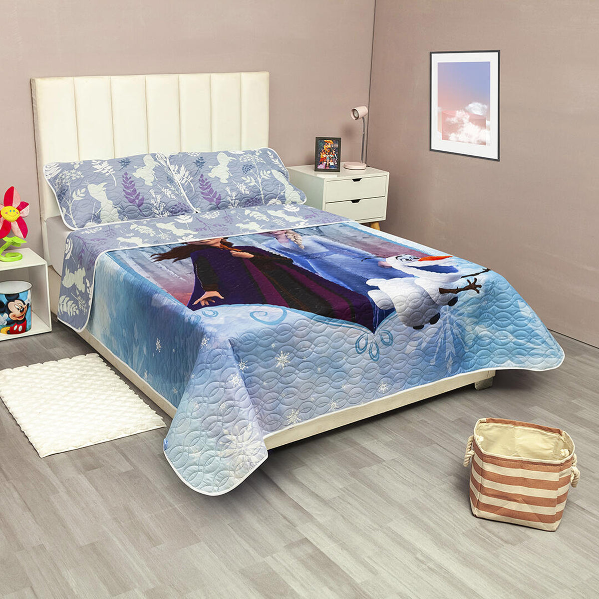 Cubrelecho infantil para cama doble Disney Core Frozen azul claro doble faz 140x190 cm
