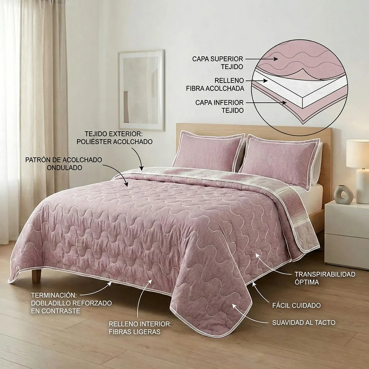 Cubrelecho Equilibrio king morado claro superacolchado doble faz 200x200 cm