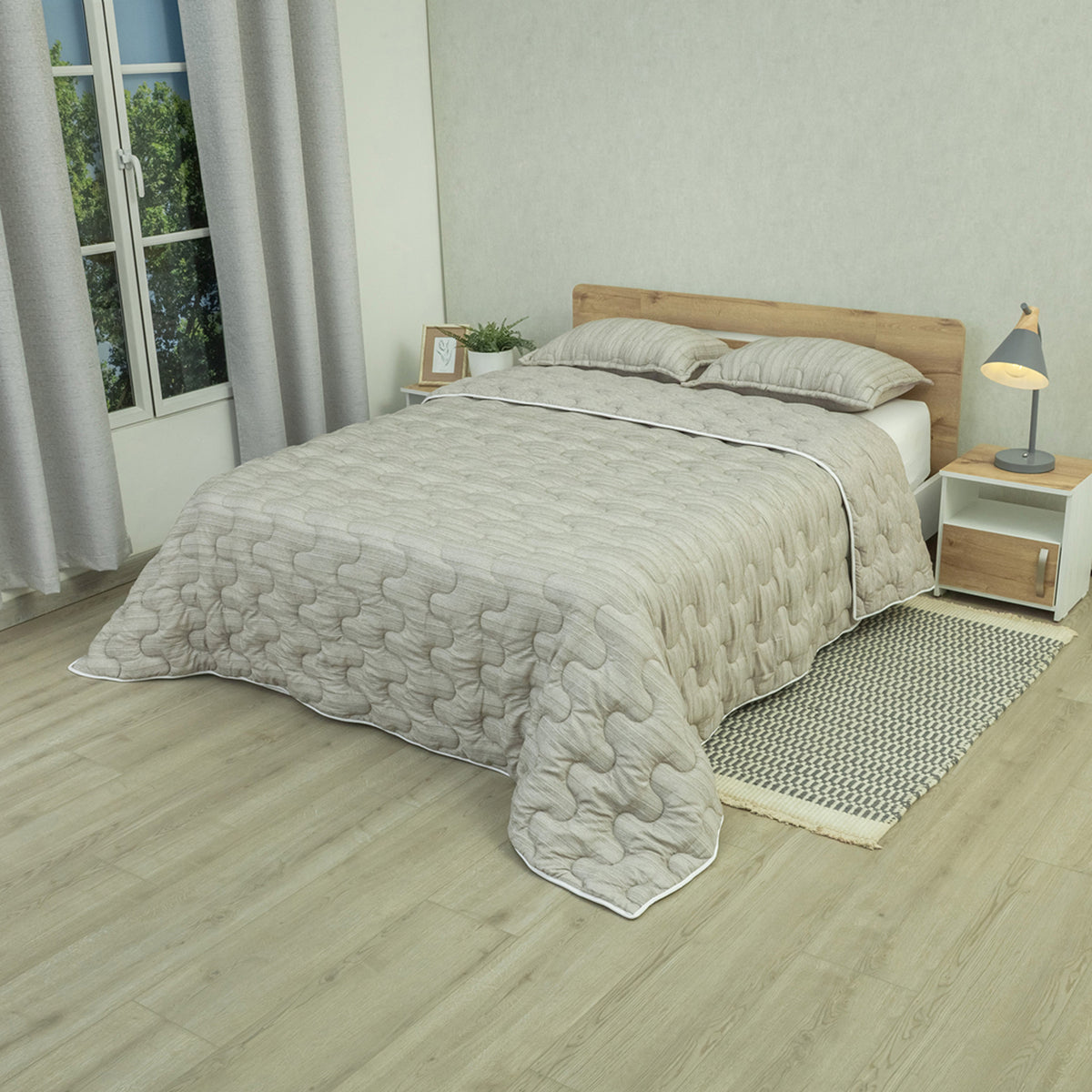 Cubrelecho acolchado gris Equilibrio queen 160x190 cm doble faz en microfibra