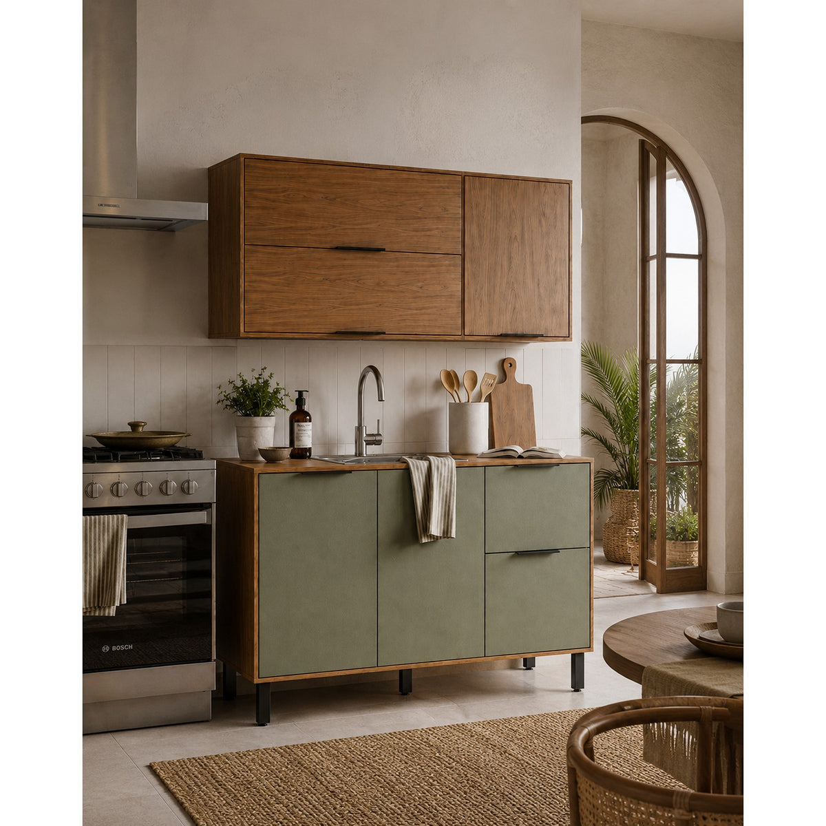 Cocina Rosario Natural y Olivia 120x163cm con Cinco Puertas sin Mesón y Sin Estufa