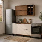 Cocina Tahiti Natural y Blanco Apagado 120x163.5cm con Cuatro Puertas sin Mesón y Sin Estufa