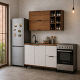 Cocina Tahiti Natural y Blanco Apagado 120x163.5cm con Cuatro Puertas sin Mesón y Sin Estufa