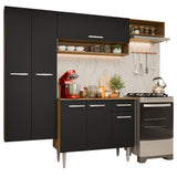 Cocina integral Deli marrón y negro en MDP 220x201 cm con mesón de madera aglomerada sin pozuelo y sin estufa