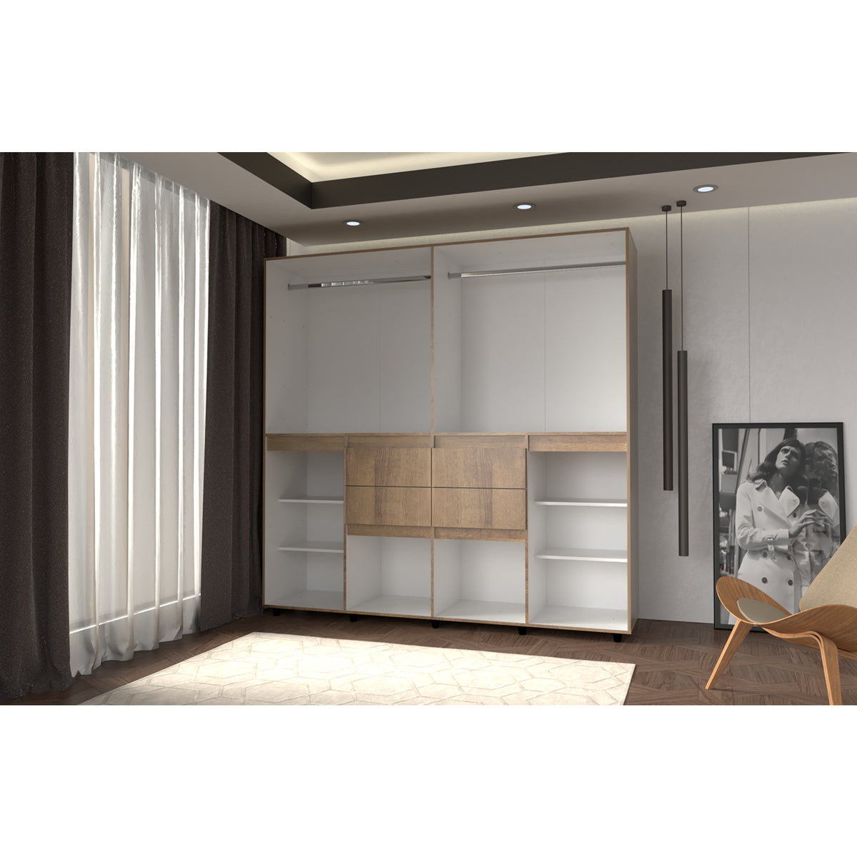Armario amaretto moderno 200x200 cm con 6 puertas y 4 cajones