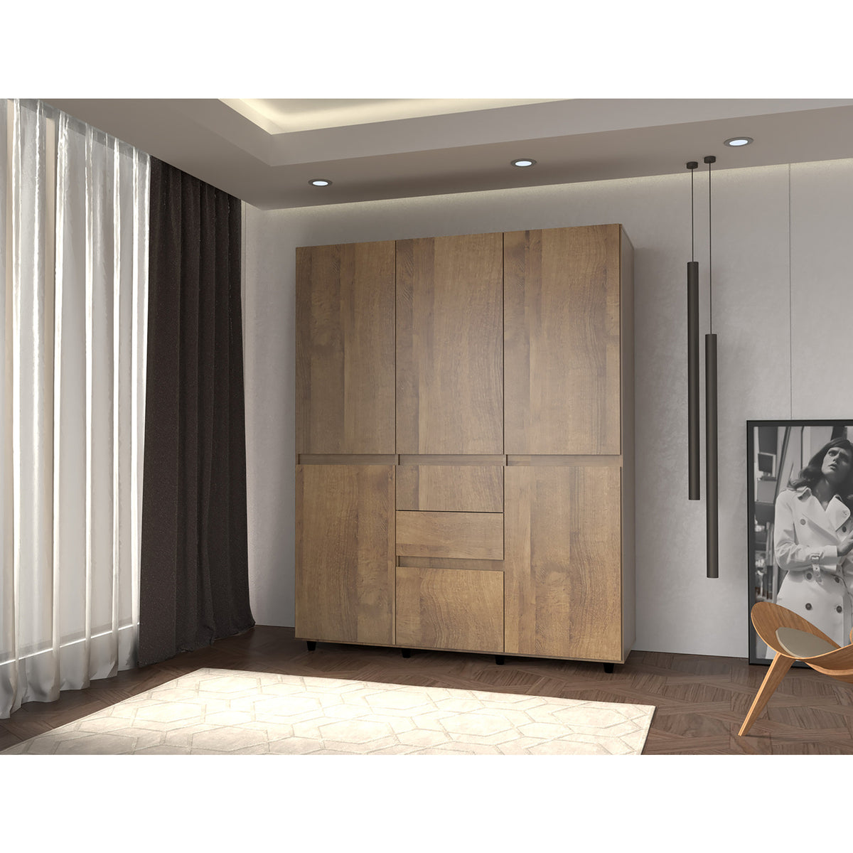 Armario amaretto 150x200 cm en MDF con 6 puertas y 2 cajones