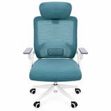 Silla de oficina ergonómica azul aguamarina con cabecero y soporte lumbar 59x92 cm