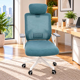Silla de oficina ergonómica azul aguamarina con cabecero y soporte lumbar 59x92 cm