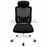 Silla de oficina ergonómica negra y blanca en malla con cabecero y ruedas 59x92cm
