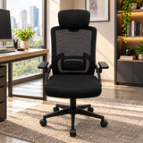 Silla de oficina ergonómica negra en malla con cabecero ajustable 59x92 cm